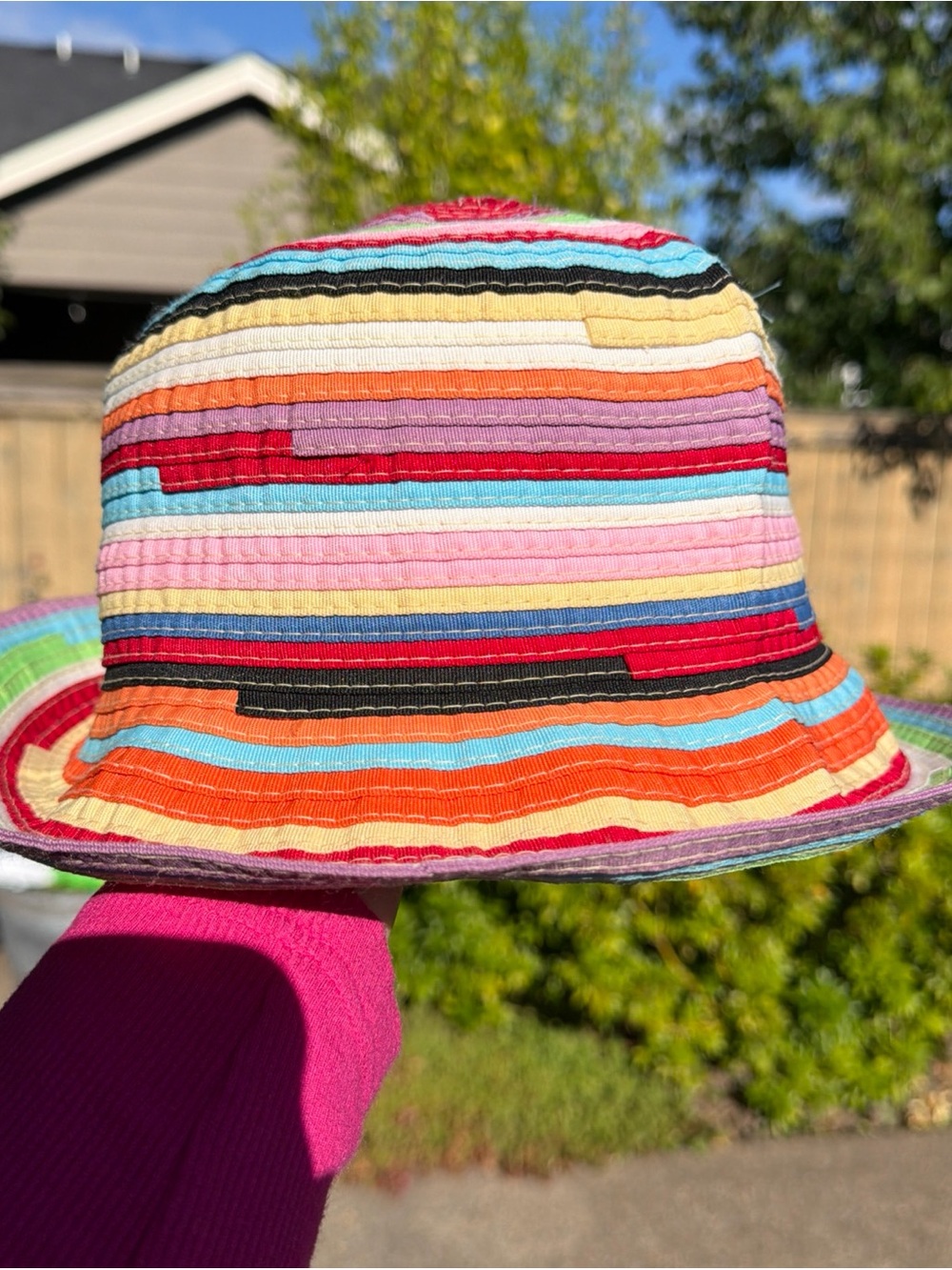 Y2K Filippo Catarzi Made In Italy Multi Color Woven Ribbon Strip Bucket Hat